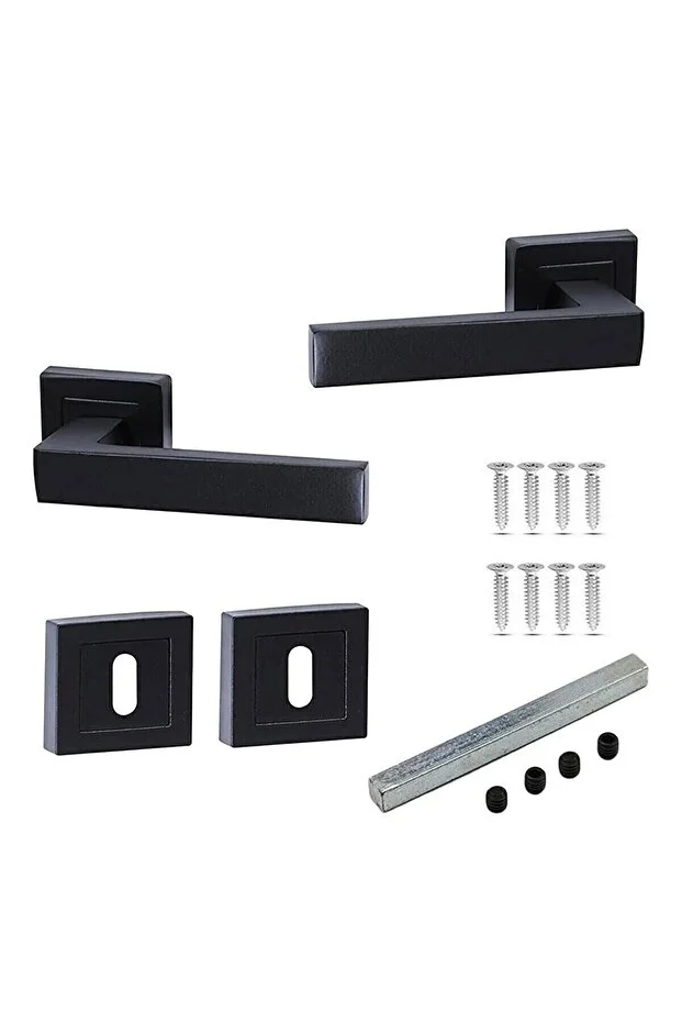 Mat Siyah Kare Rozetli Oda Kapı Kolu